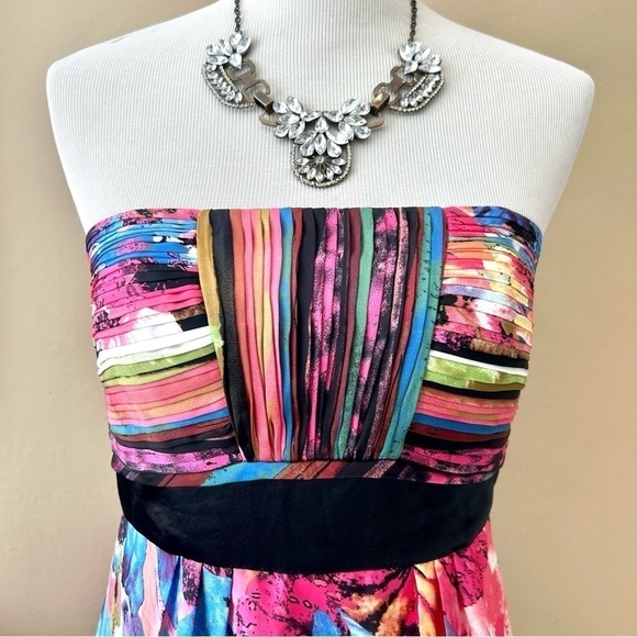 Sue Wong Colorful Watercolor Strapless Floral Pleated Gown Maxi Dress Size 6 - Picture 6 of 12